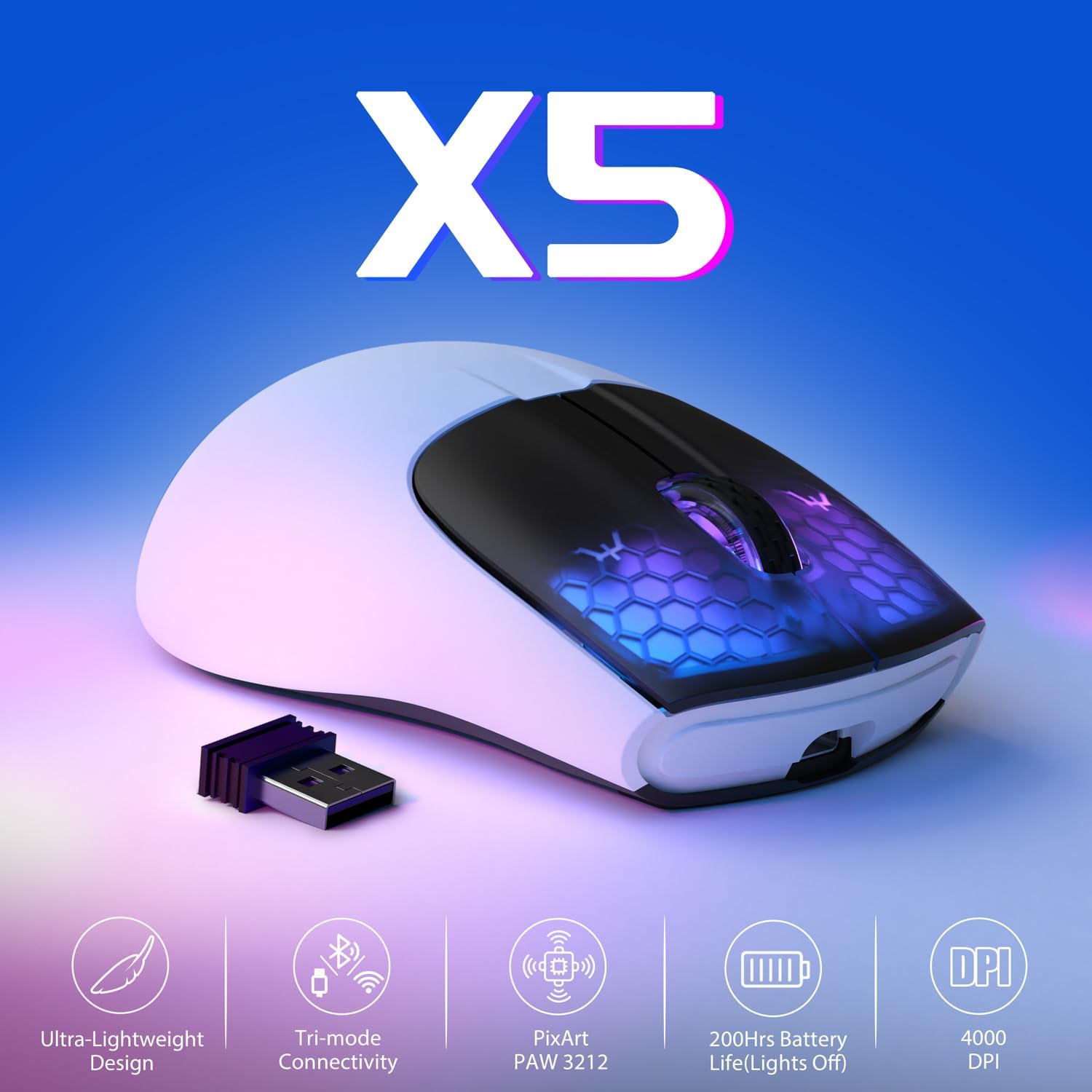 Ігрова миша Attack Shark X5 Bluetooth 2.4G USB ультралегка з RGB-підсвічуванням